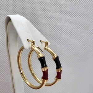 Brand New   Brazilian 18k Gold Filled Beautiful Round Black Red  Earrings
